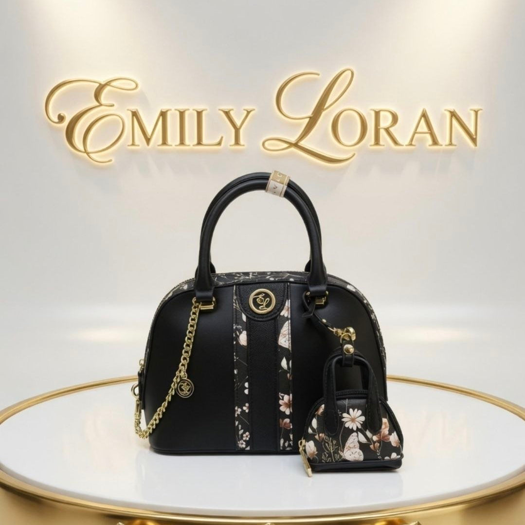 Emily Loran Floral Dome Handbag with Matching Mini Pouch 🌸👜
