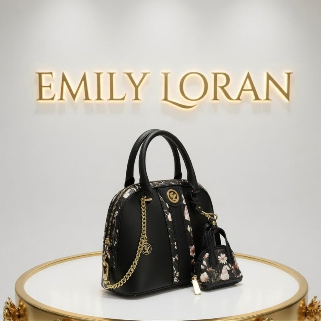 Emily Loran Floral Dome Handbag with Matching Mini Pouch 🌸👜