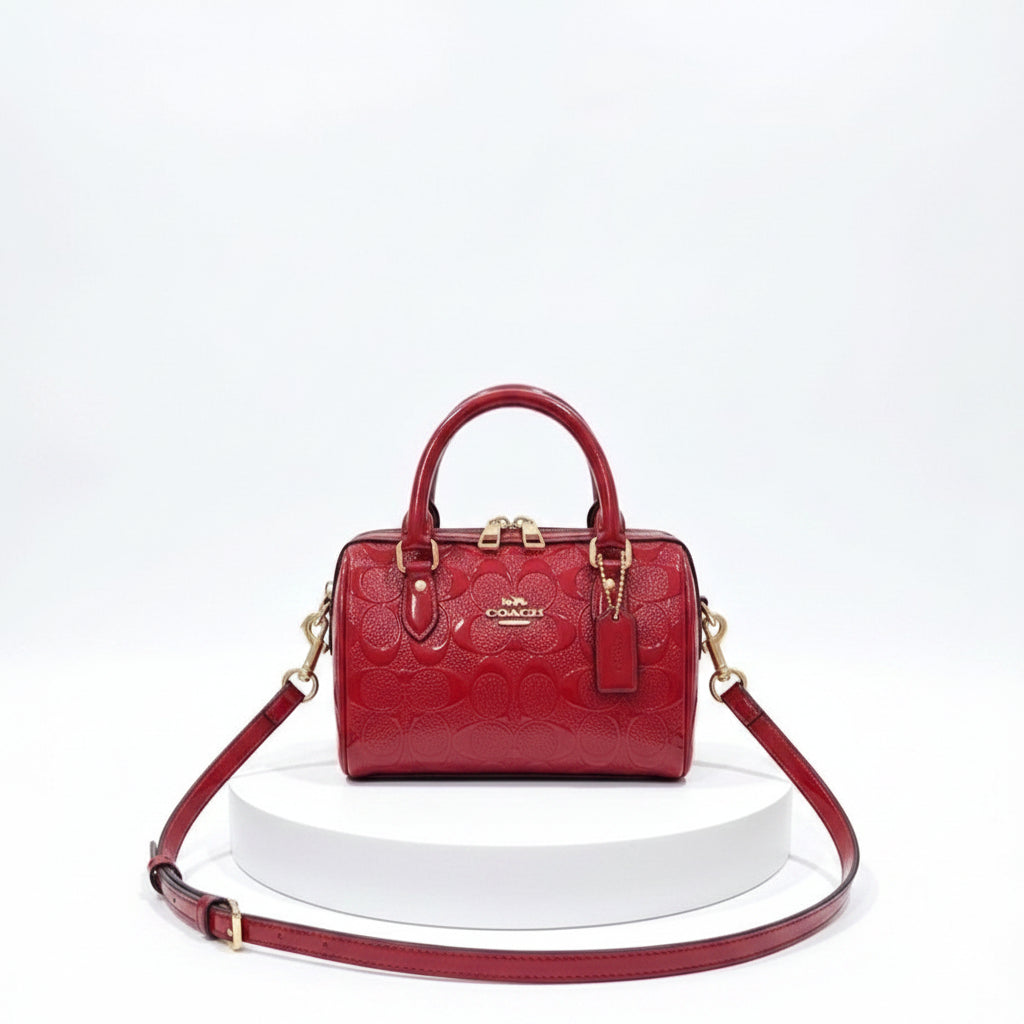Coach Red Signature Mirror Original Satchel with Crossbody Strap 👜