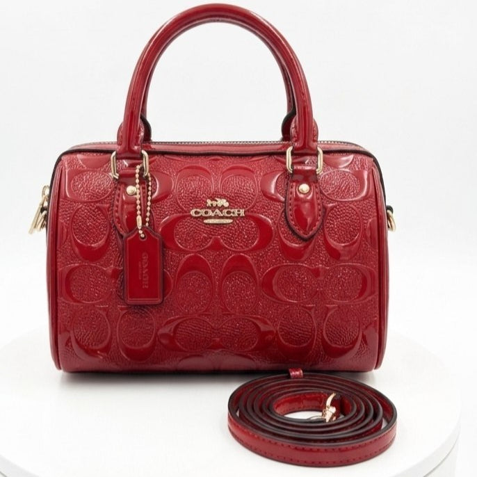 Coach Red Signature Mirror Original Satchel with Crossbody Strap 👜