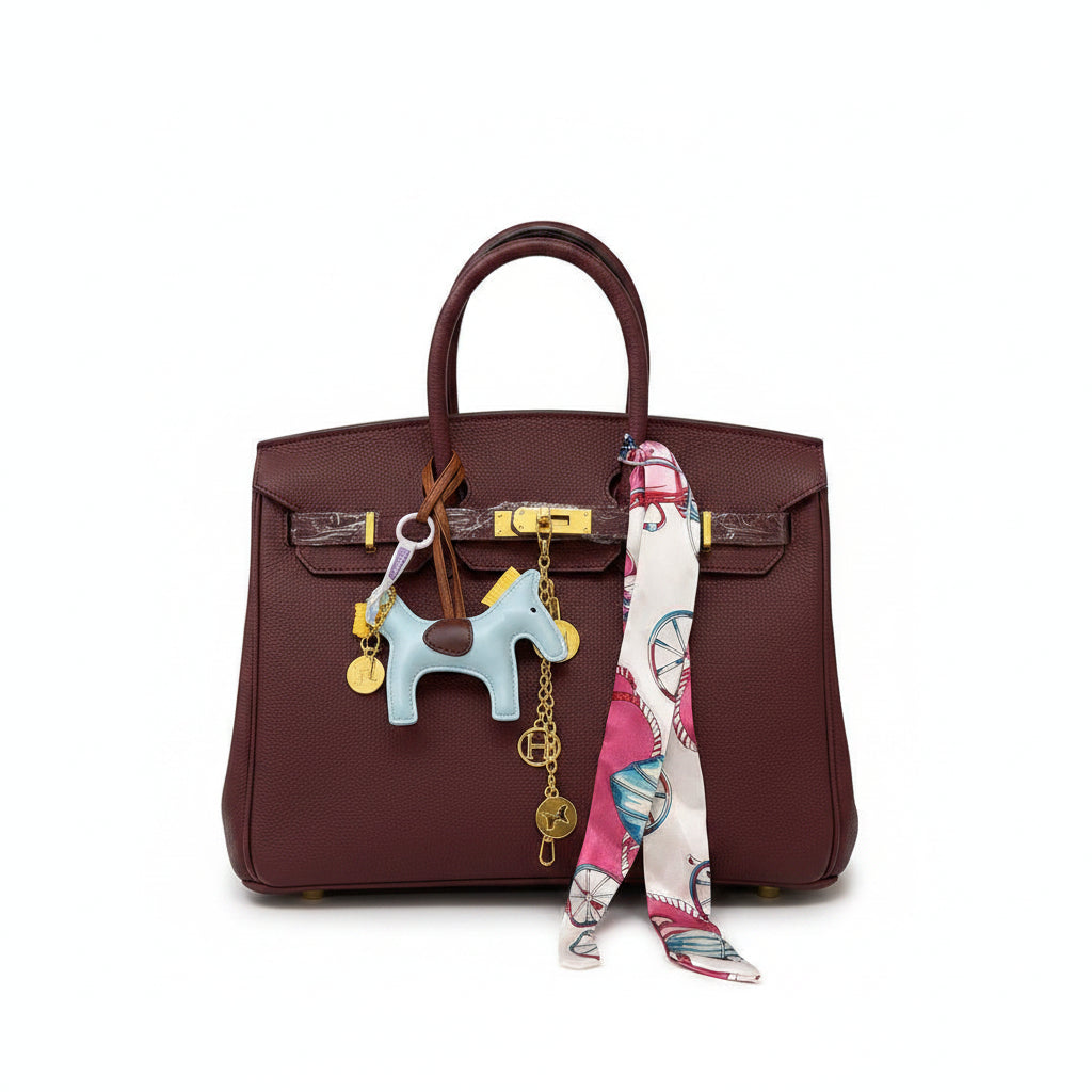 Elegant Hermes Style Handbag with Playful Labubu Doll Charm 👜✨