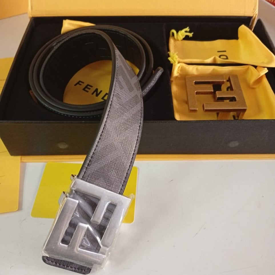 Fendi Reversible Leather Belt Set with Interchangeable Buckle 🖤✨