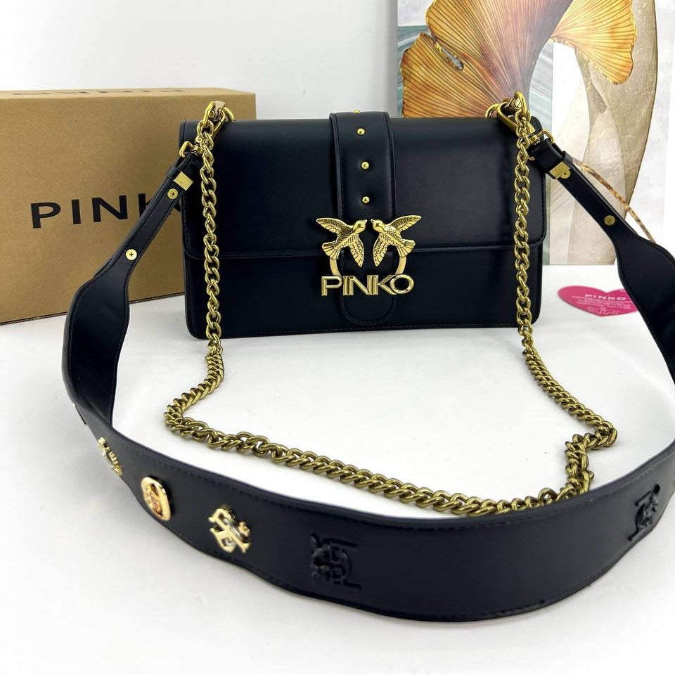 Pinko Iconic Bird Shoulder Bag with Gold Chain Details 🕊️✨