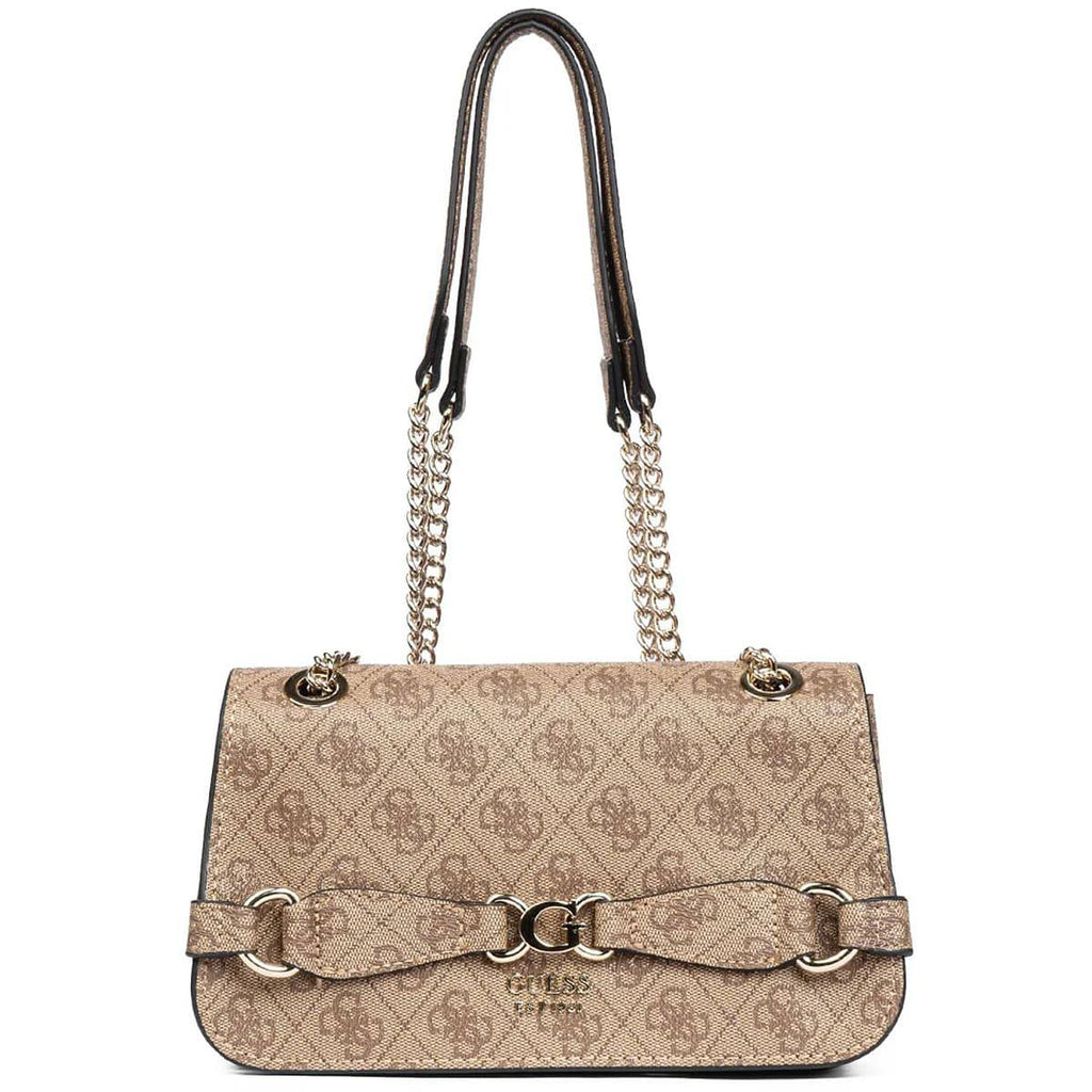 Guess Monogram Print Shoulder Bag with Gold-Tone Chain 👜✨