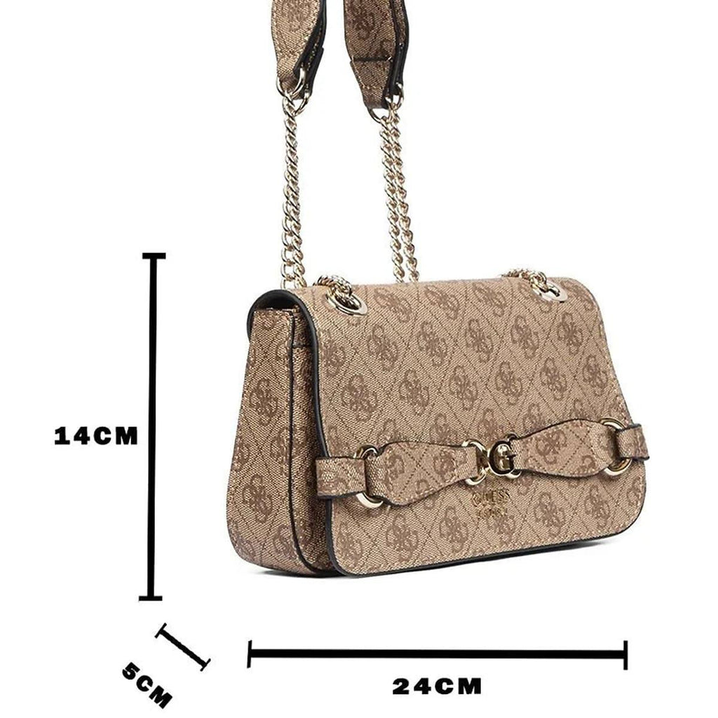 Guess Monogram Print Shoulder Bag with Gold-Tone Chain 👜✨