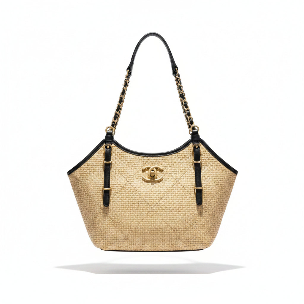 Chanel Woven Straw Shoulder Bag with Gold Hardware 👜✨