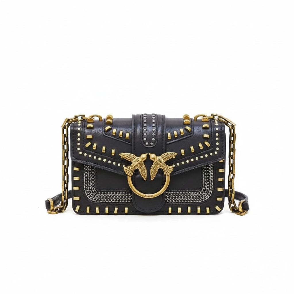 Pinko Studded Shoulder Bag with Signature Bird Hardware 🖤✨👜