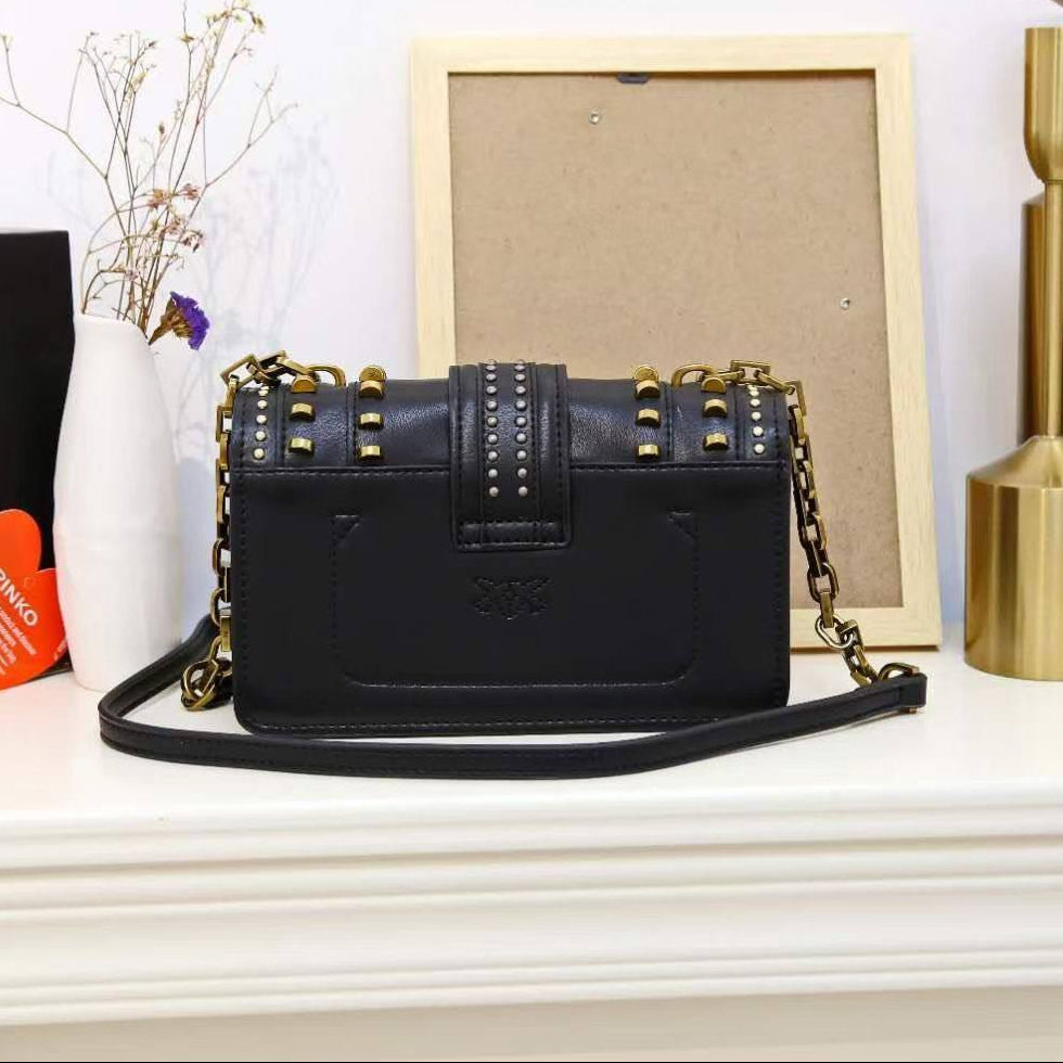 Pinko Studded Shoulder Bag with Signature Bird Hardware 🖤✨👜