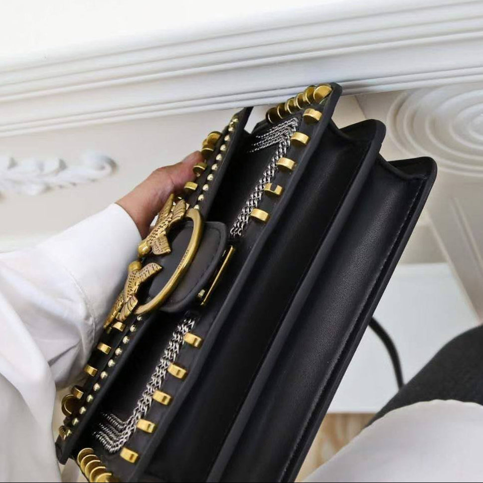 Pinko Studded Shoulder Bag with Signature Bird Hardware 🖤✨👜
