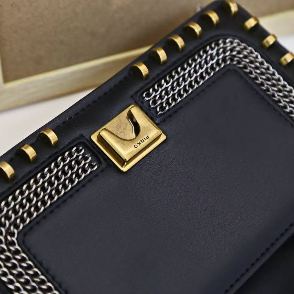 Pinko Studded Shoulder Bag with Signature Bird Hardware 🖤✨👜