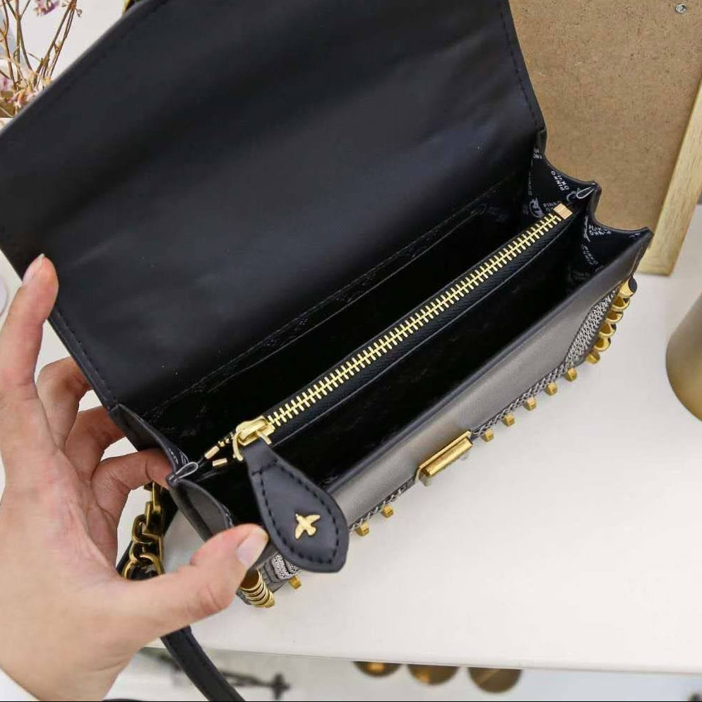 Pinko Studded Shoulder Bag with Signature Bird Hardware 🖤✨👜
