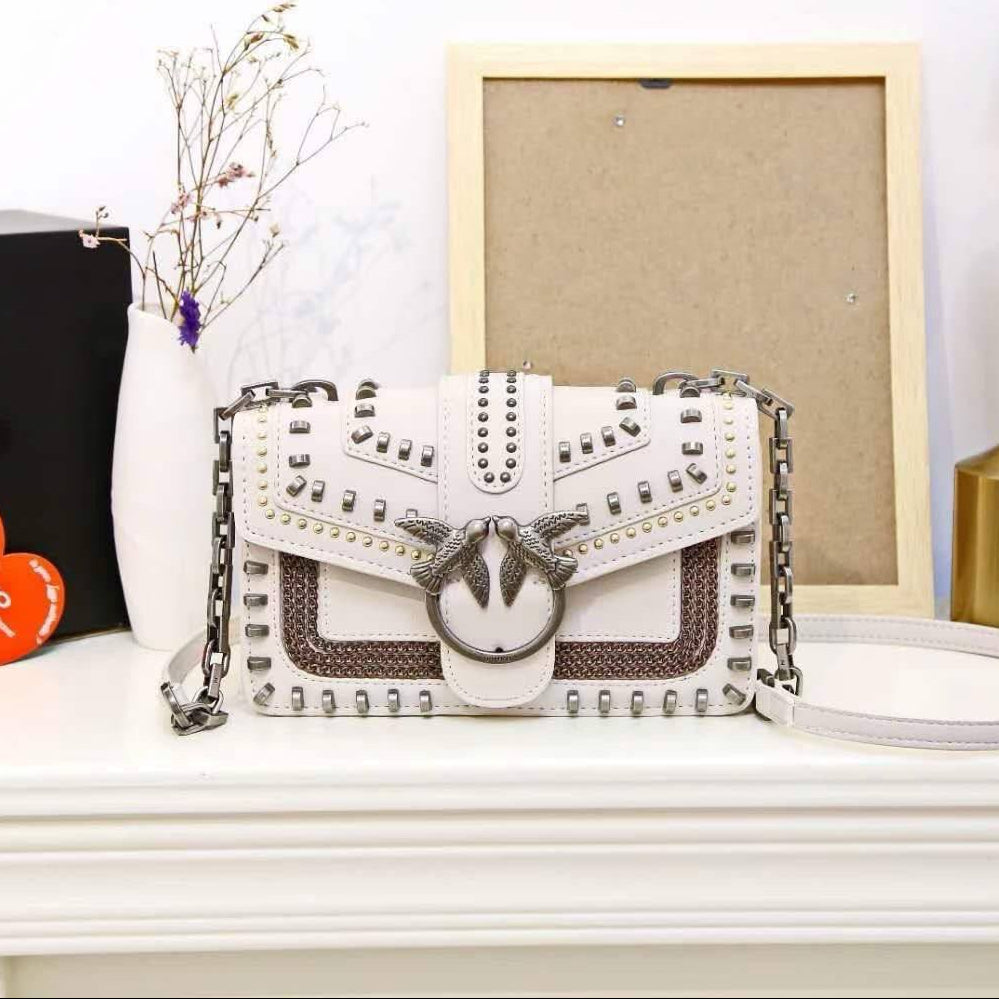 Pinko Studded Shoulder Bag with Signature Bird Hardware 🖤✨👜