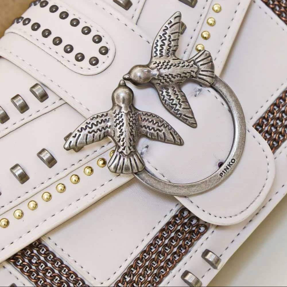 Pinko Studded Shoulder Bag with Signature Bird Hardware 🖤✨👜
