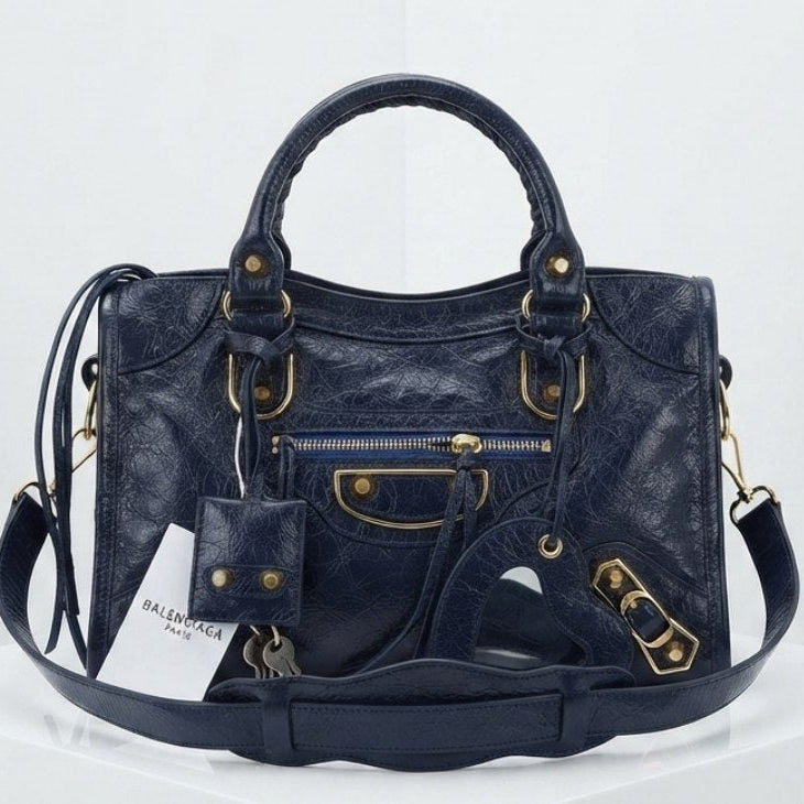 Balenciaga Style Metallic Silver Moto Handbag with Mirror Charm ✨👜