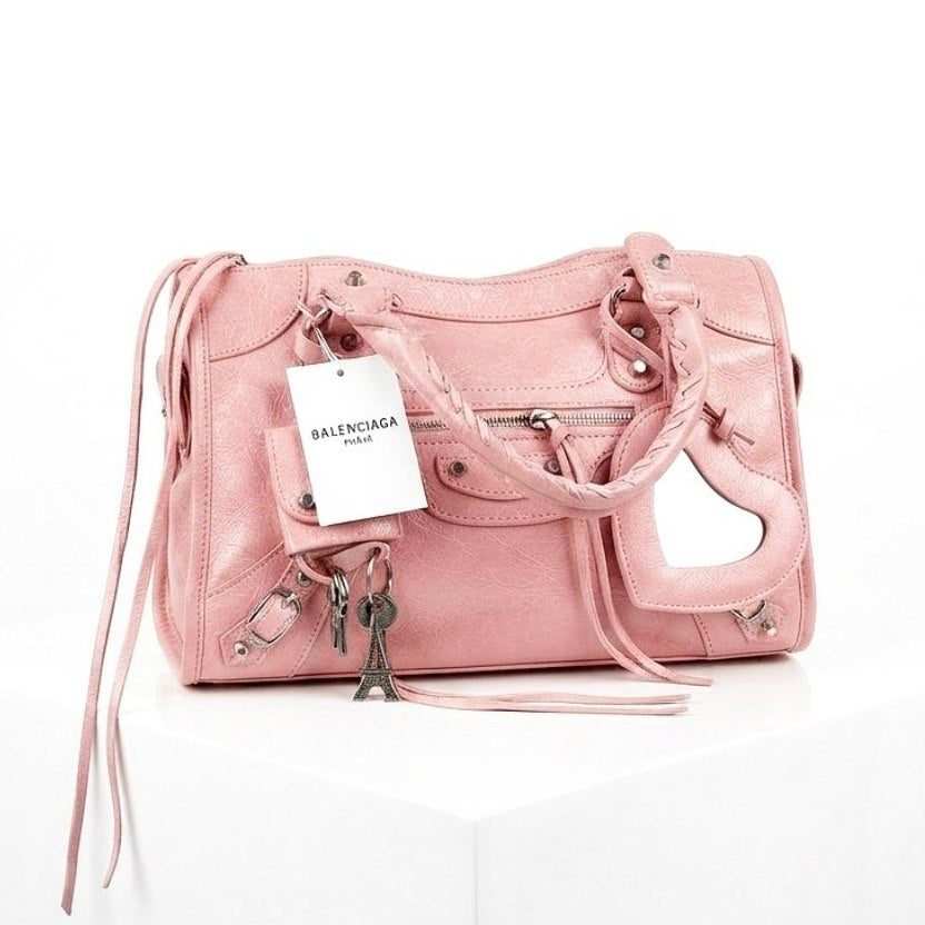 Balenciaga Style Metallic Silver Moto Handbag with Mirror Charm ✨👜