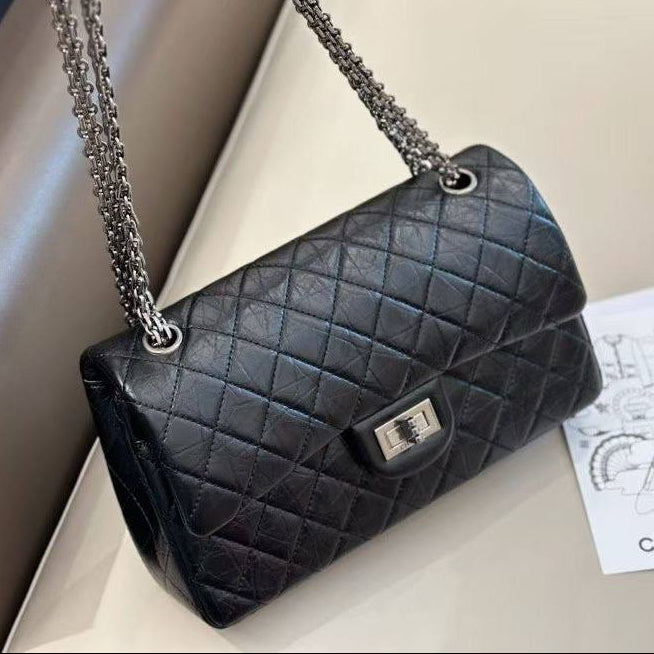 Chanel 2.55 Quilted Elephant Grain Leather Shoulder Bag