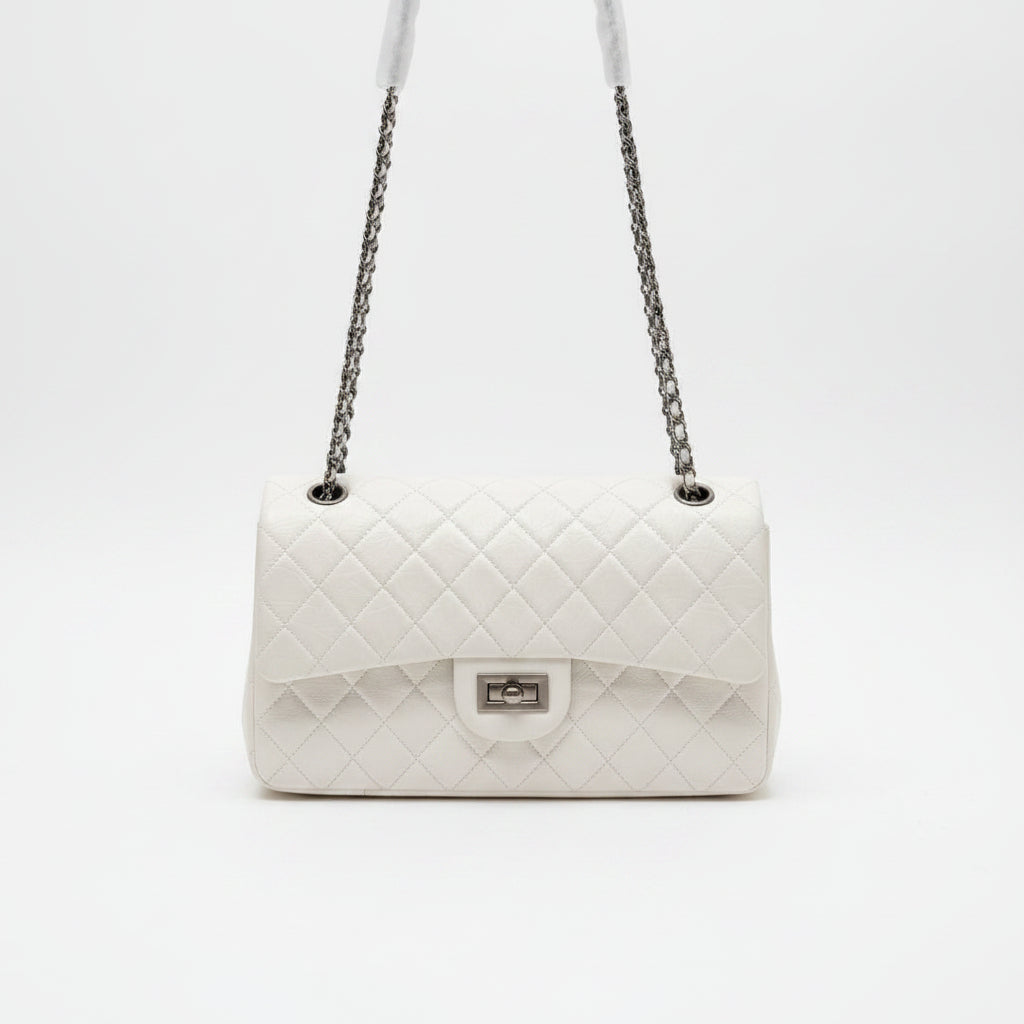 Chanel 2.55 Quilted Elephant Grain Leather Shoulder Bag