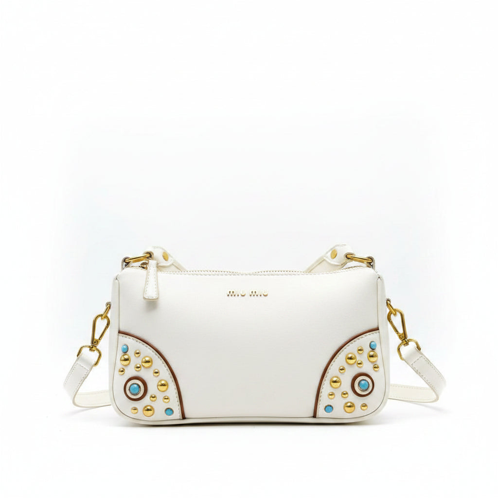 Miu Miu Studded Shoulder Bag with Turquoise Accents