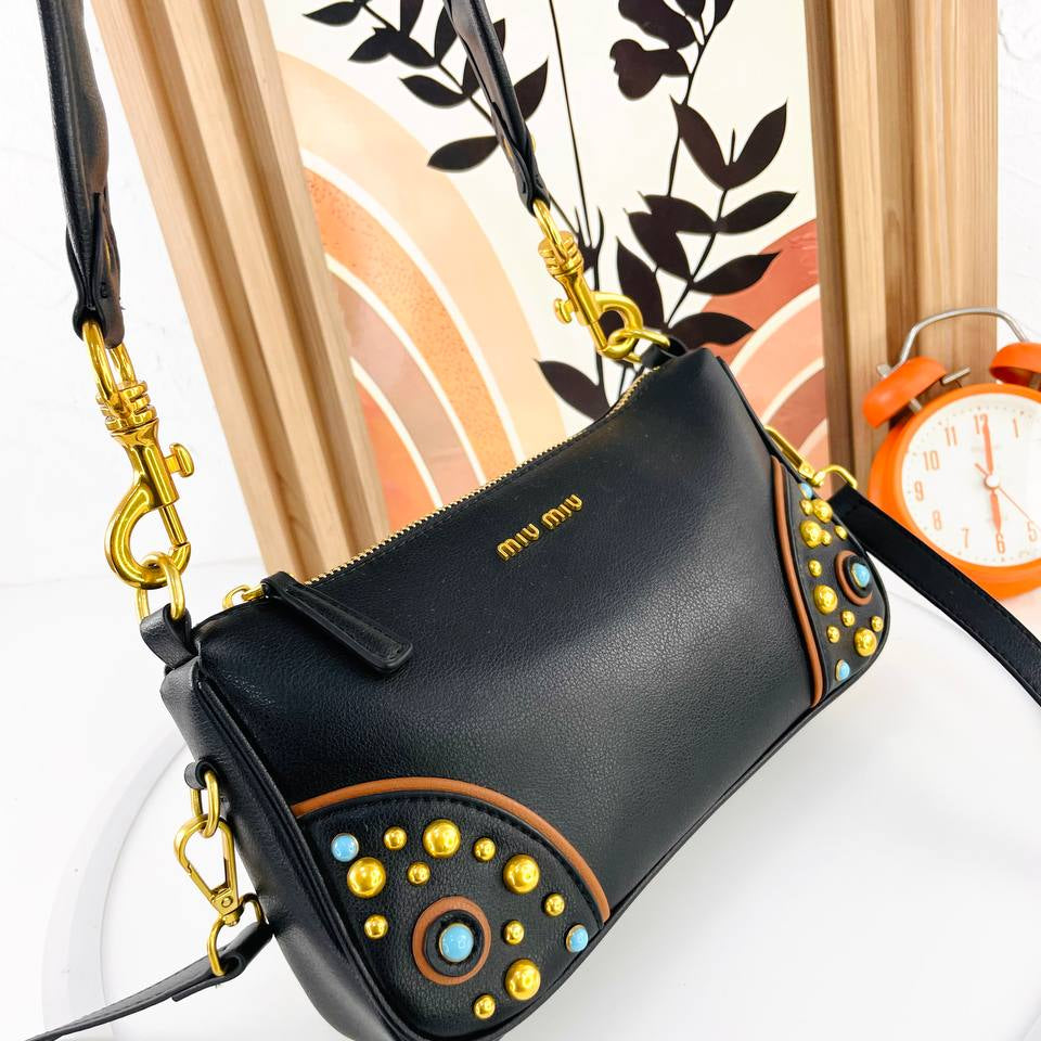 Miu Miu Studded Shoulder Bag with Turquoise Accents