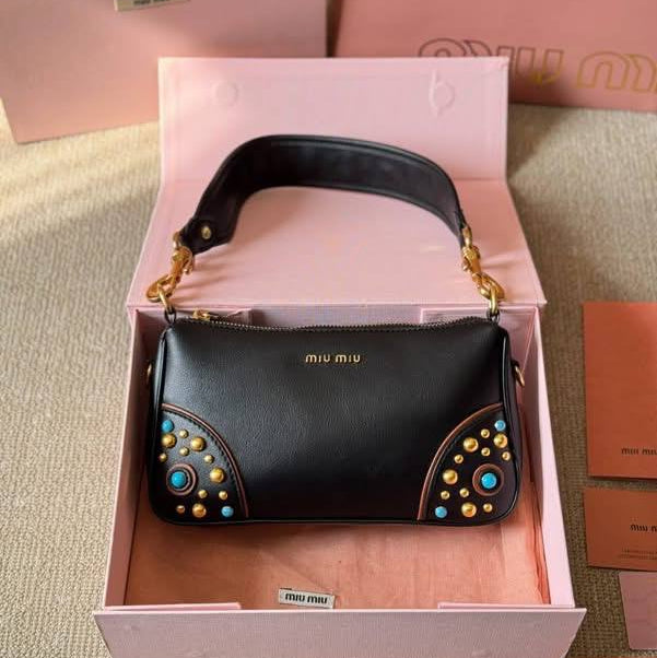Miu Miu Studded Shoulder Bag with Turquoise Accents