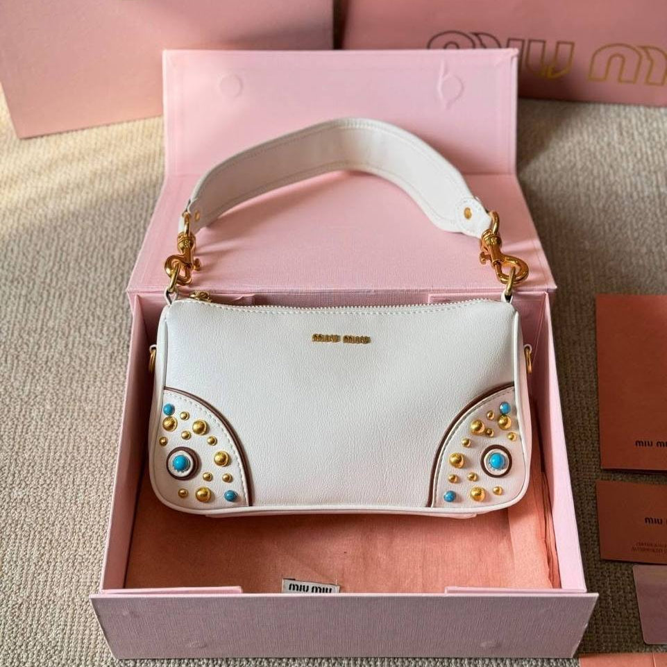 Miu Miu Studded Shoulder Bag with Turquoise Accents