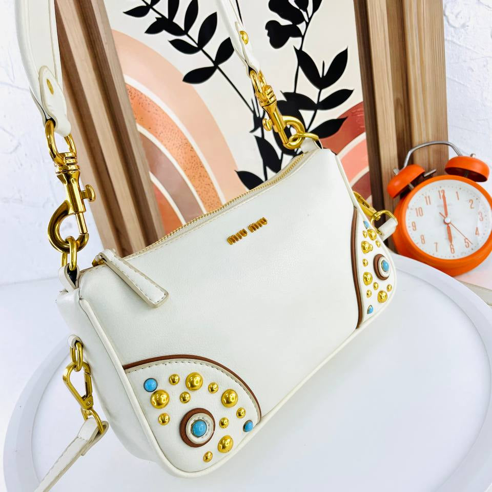 Miu Miu Studded Shoulder Bag with Turquoise Accents