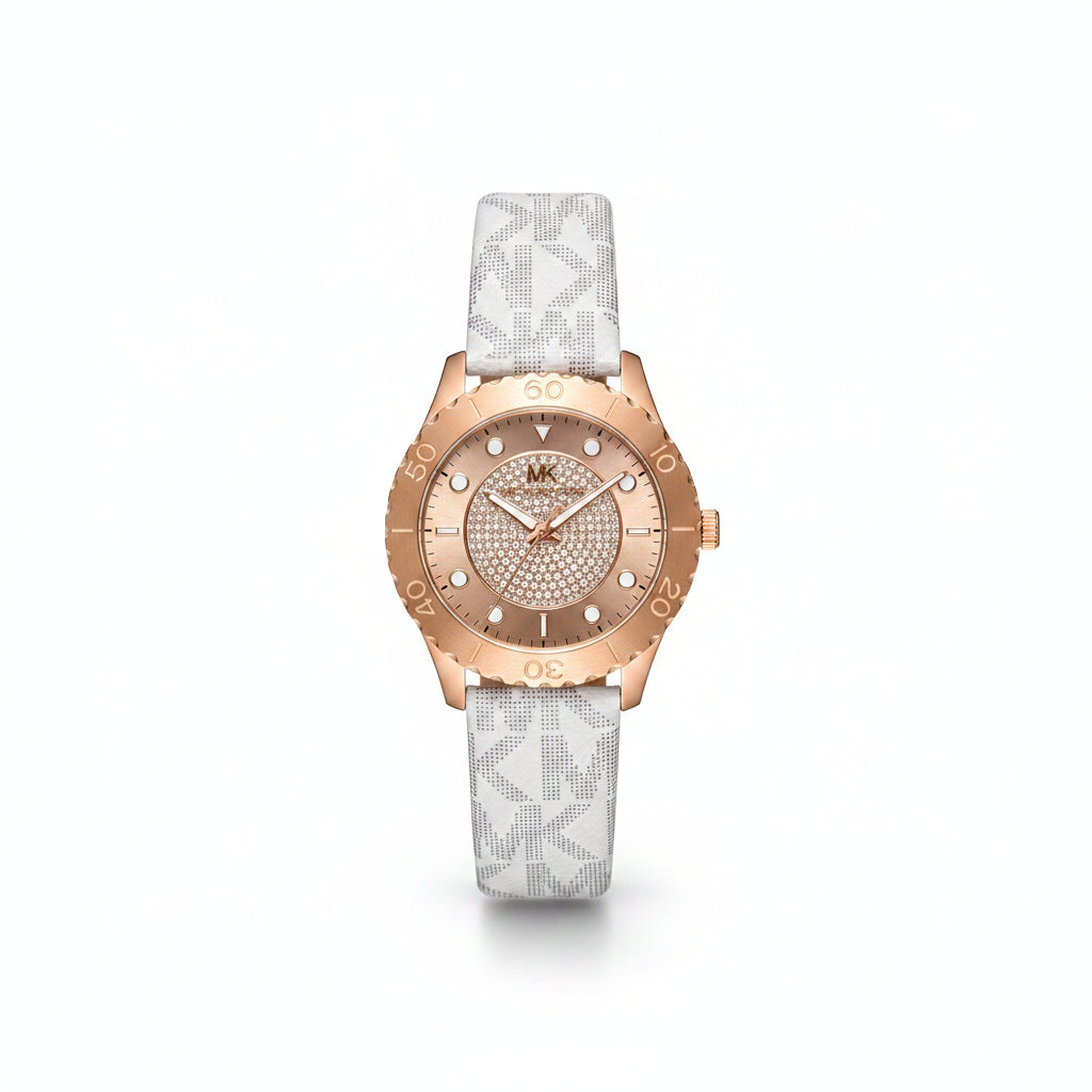 Michael Kors Logo Strap Gold-Tone Crystal Accented Watch