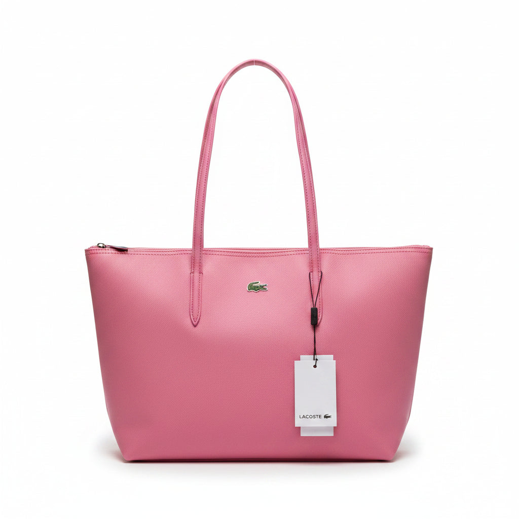 Lacoste Signature Zipper Tote Bag in Vibrant Pink