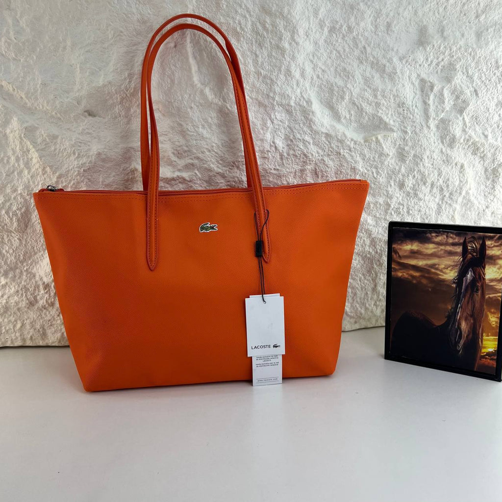Lacoste Signature Zipper Tote Bag in Vibrant Pink