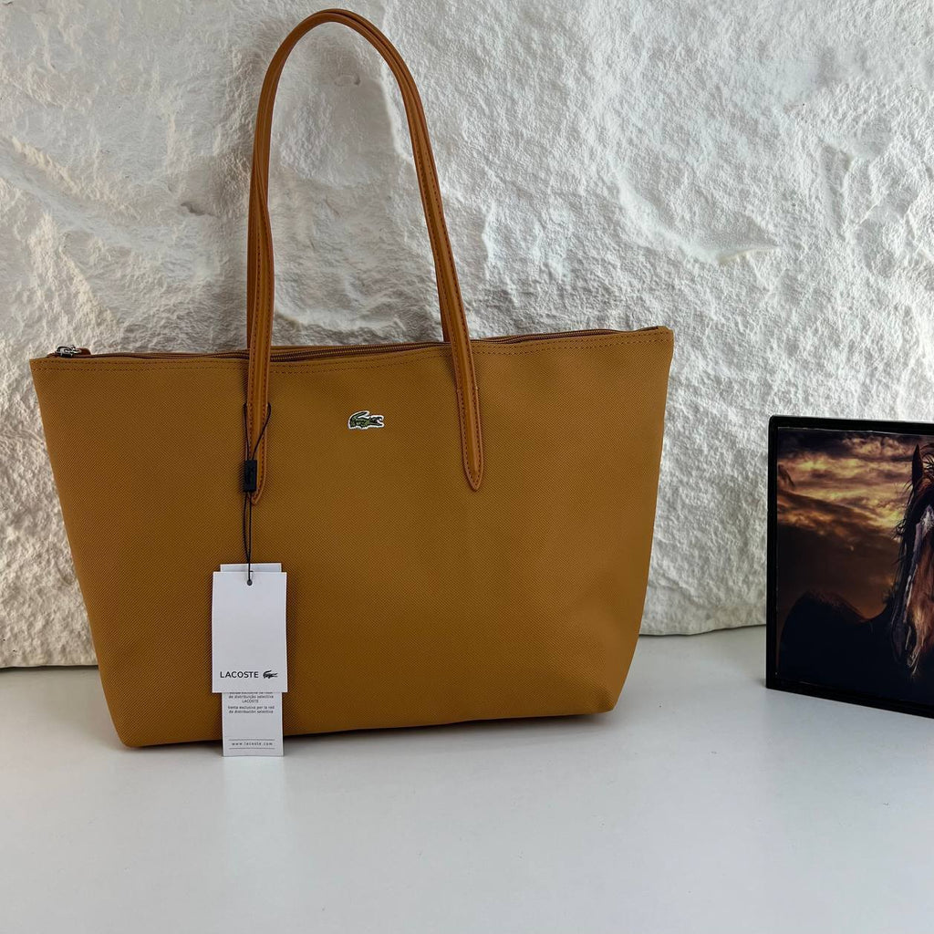 Lacoste Signature Zipper Tote Bag in Vibrant Pink