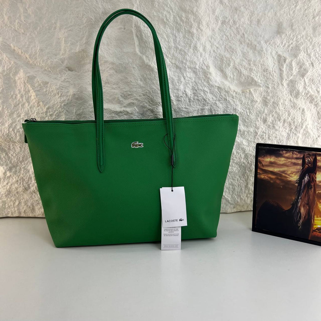 Lacoste Signature Zipper Tote Bag in Vibrant Pink