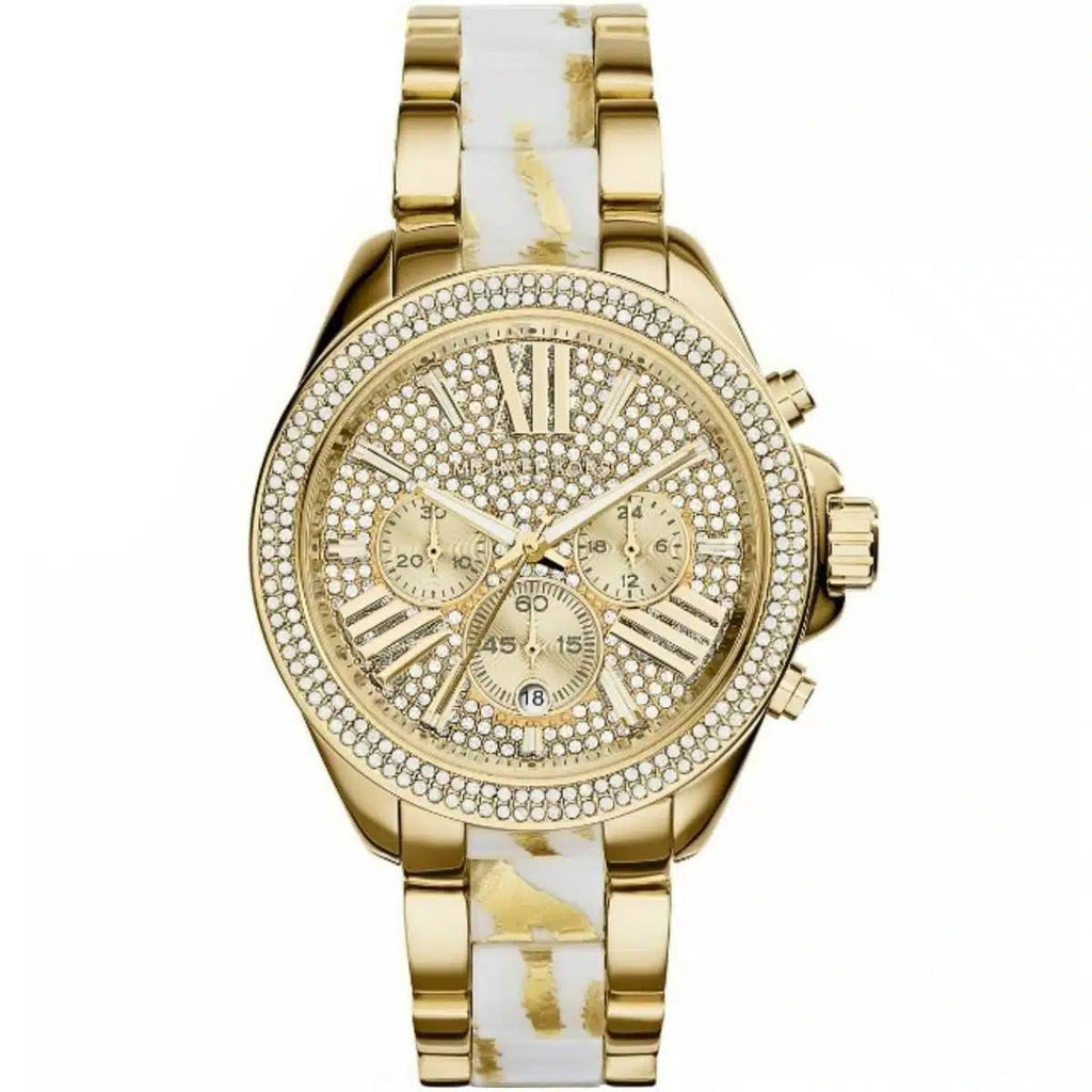 Michael Kors Gold Tone Chronograph Watch with Crystal Bezel