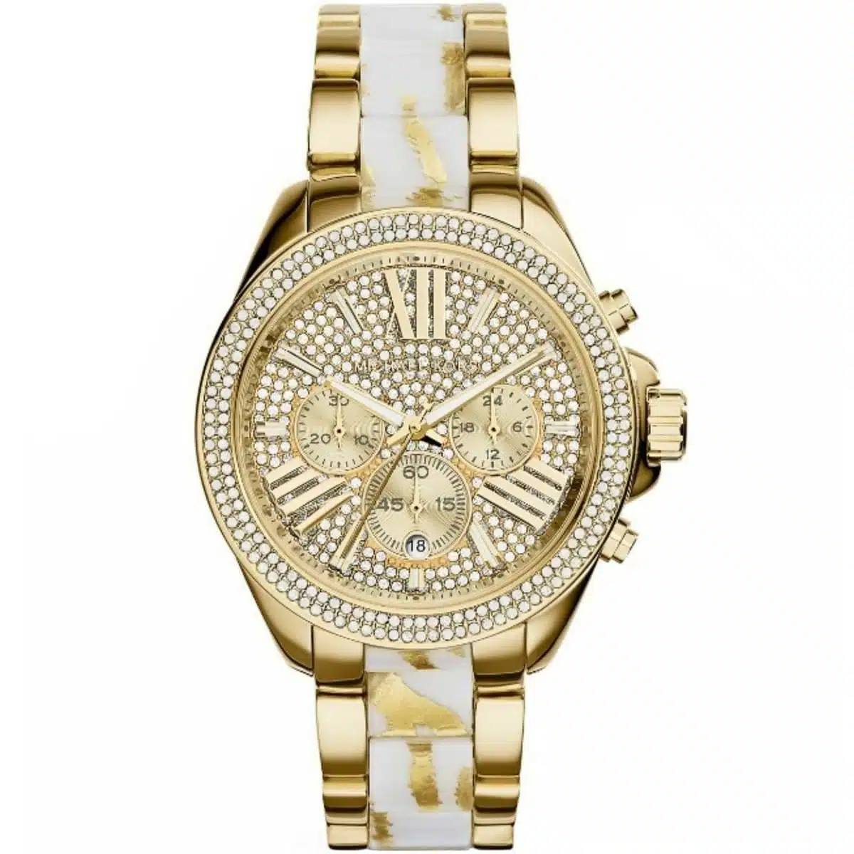 Michael Kors Gold Tone Chronograph Watch with Crystal Bezel