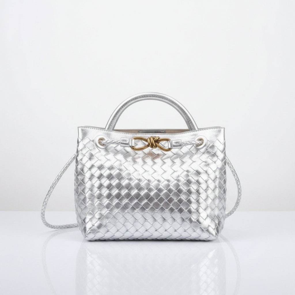 Bottega Veneta Style Metallic Woven Handbag