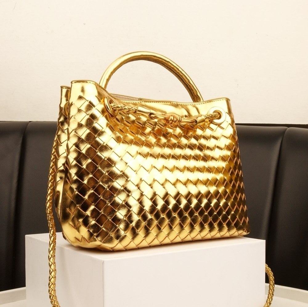 Bottega Veneta Style Metallic Woven Handbag