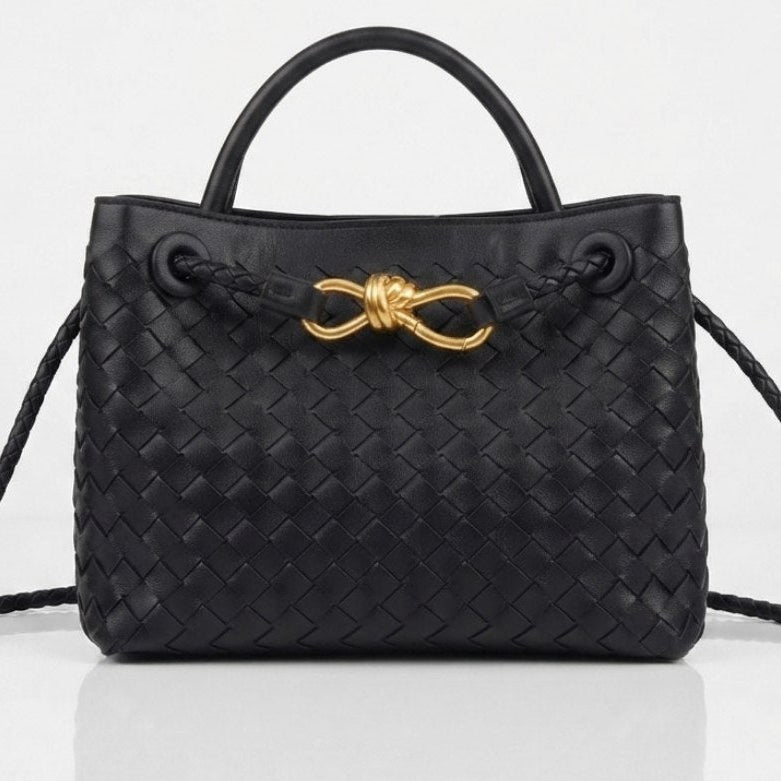 Bottega Veneta Style Metallic Woven Handbag