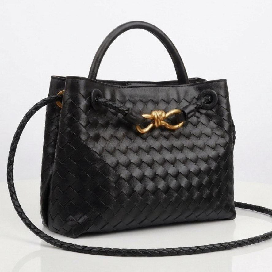 Bottega Veneta Style Metallic Woven Handbag