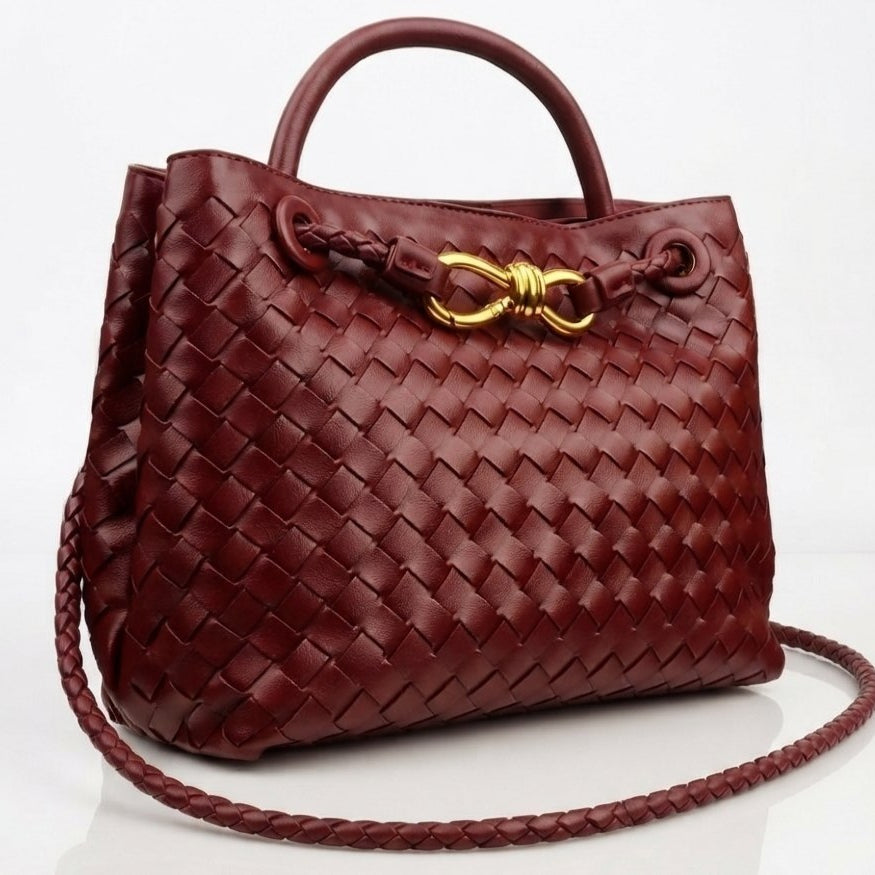 Bottega Veneta Style Metallic Woven Handbag