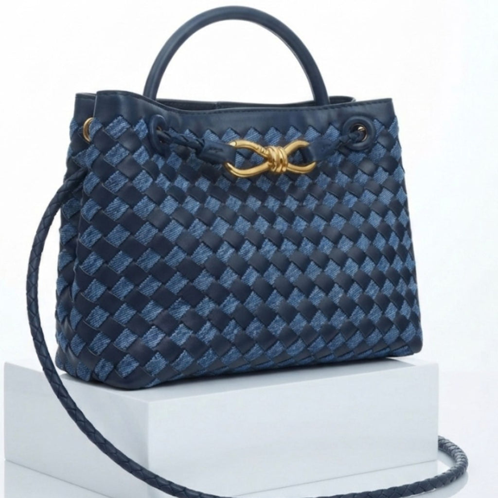 Bottega Veneta Style Metallic Woven Handbag