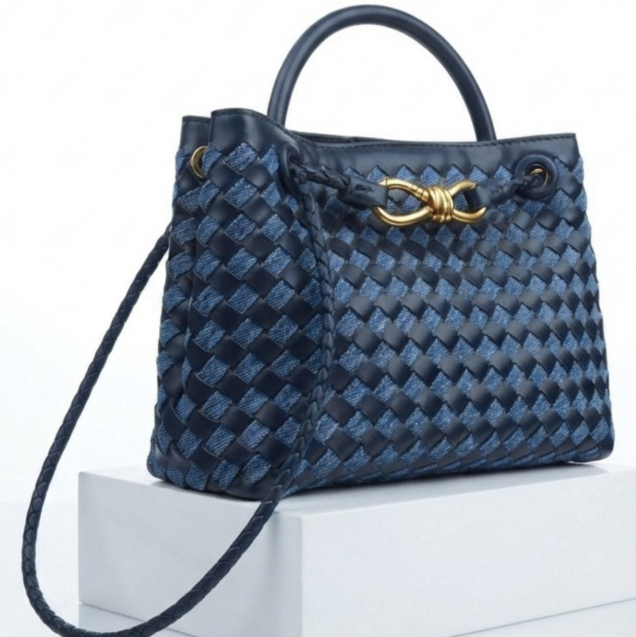 Bottega Veneta Style Metallic Woven Handbag