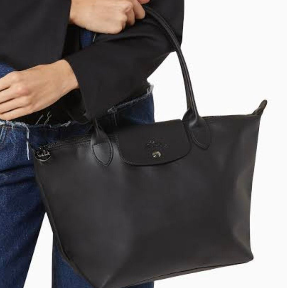 Longchamp Inspired Soft PU Leather Essential Black Tote