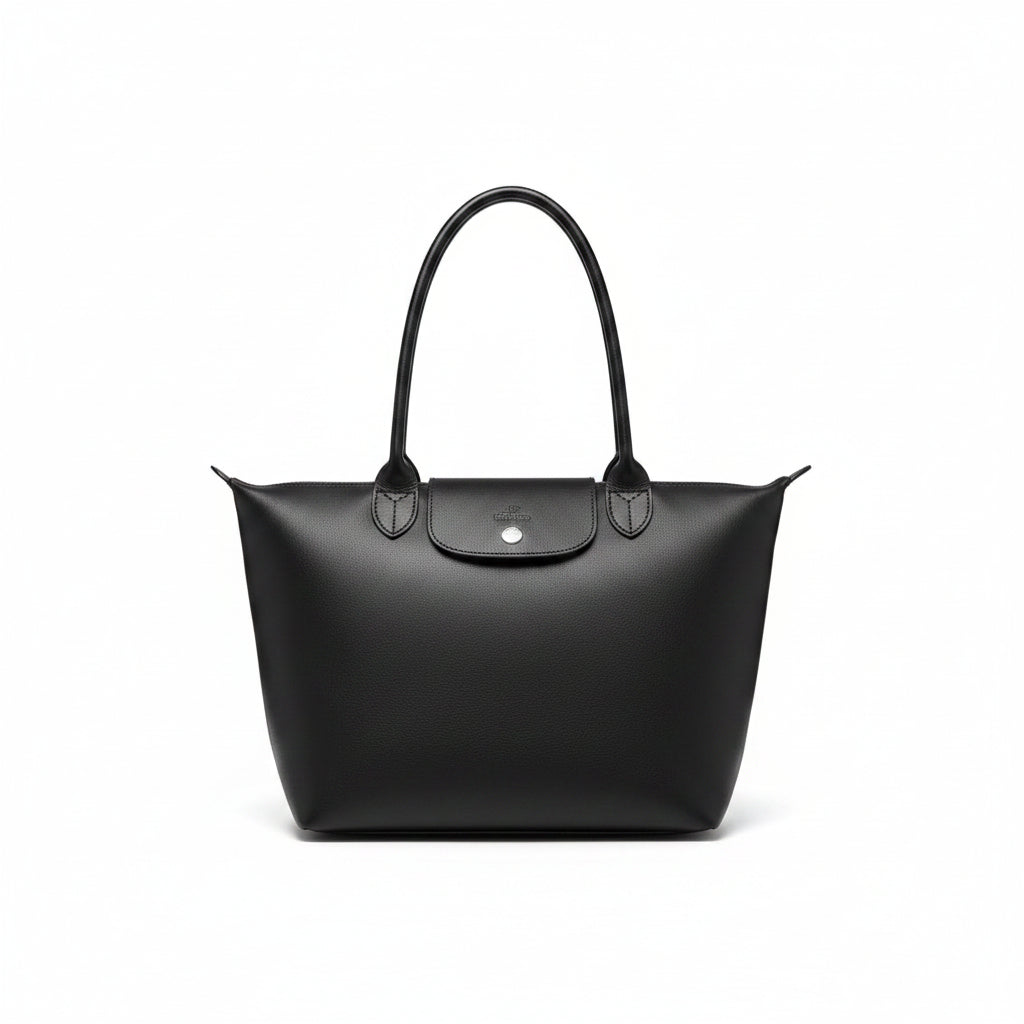 Longchamp Inspired Soft PU Leather Essential Black Tote