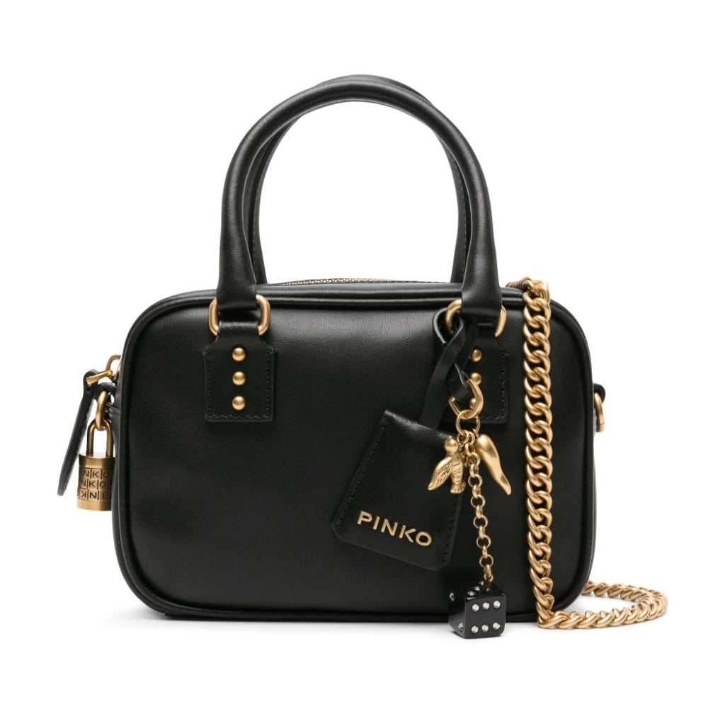 Pinko Black Mirror Original Crossbody Bag with Gold Chain