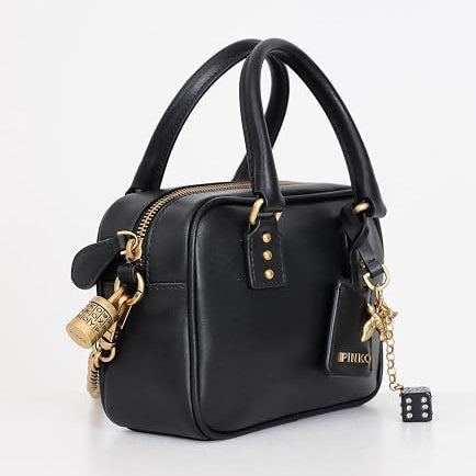 Pinko Black Mirror Original Crossbody Bag with Gold Chain
