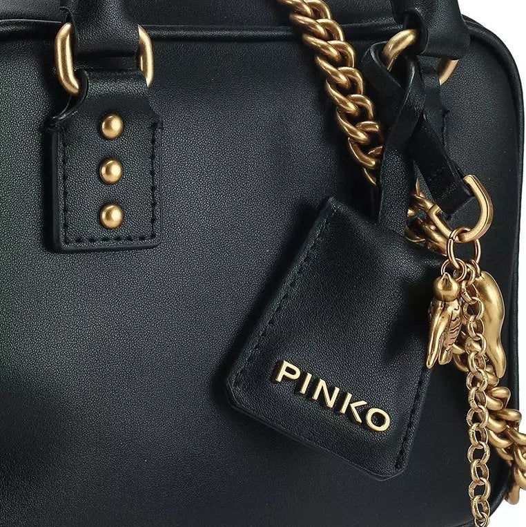 Pinko Black Mirror Original Crossbody Bag with Gold Chain