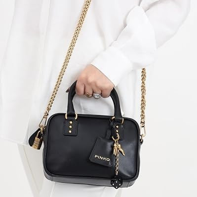 Pinko Black Mirror Original Crossbody Bag with Gold Chain