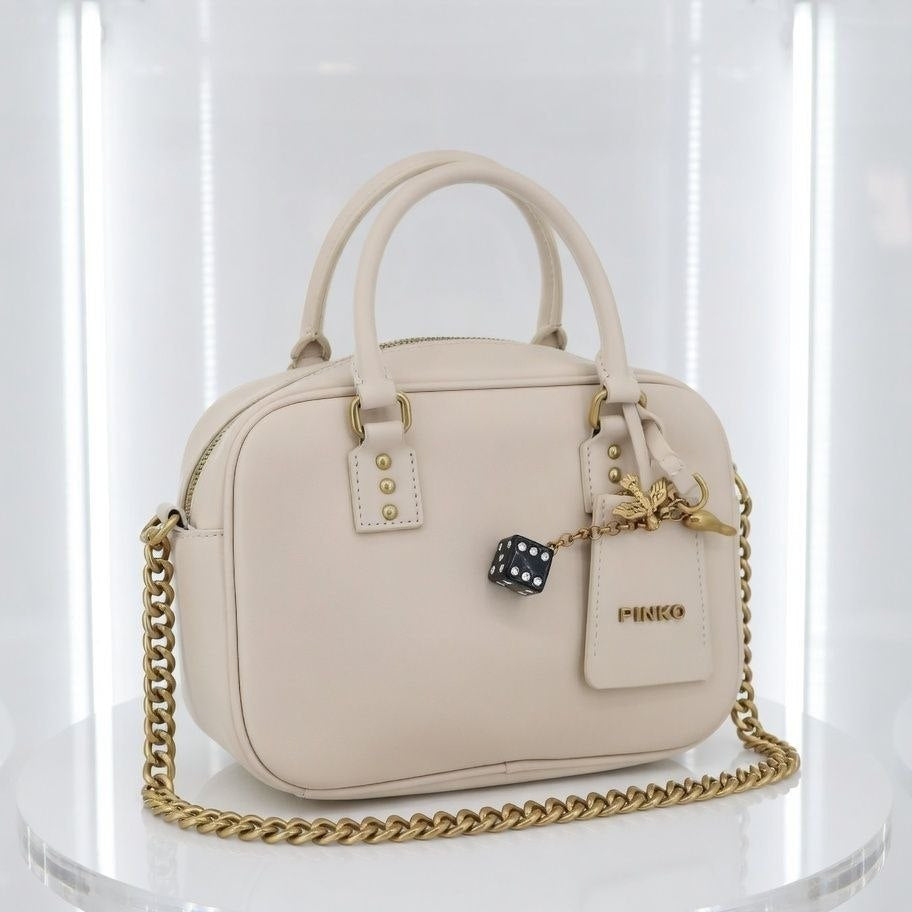 Pinko Black Mirror Original Crossbody Bag with Gold Chain