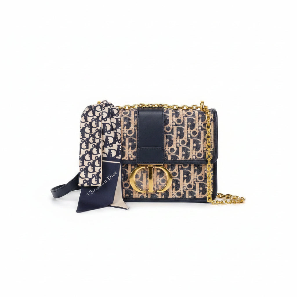 Christian Dior Monogram Canvas Shoulder Bag with Gold Chain