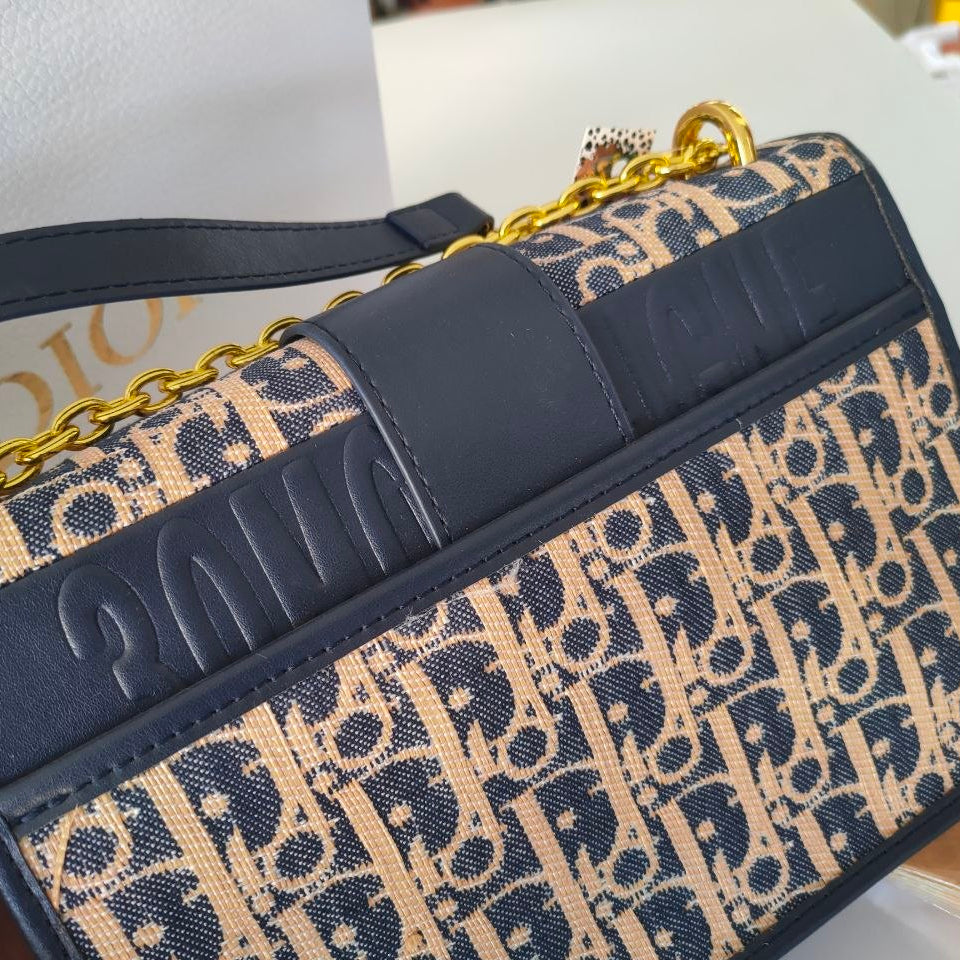 Christian Dior Monogram Canvas Shoulder Bag with Gold Chain