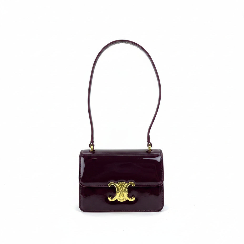 Celine Triomphe Patent Leather Shoulder Bag with Gold Hardware